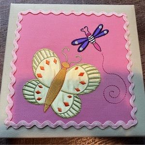 Butterfly dragonfly fabric framed hanging art box kids room like NEW 9x9